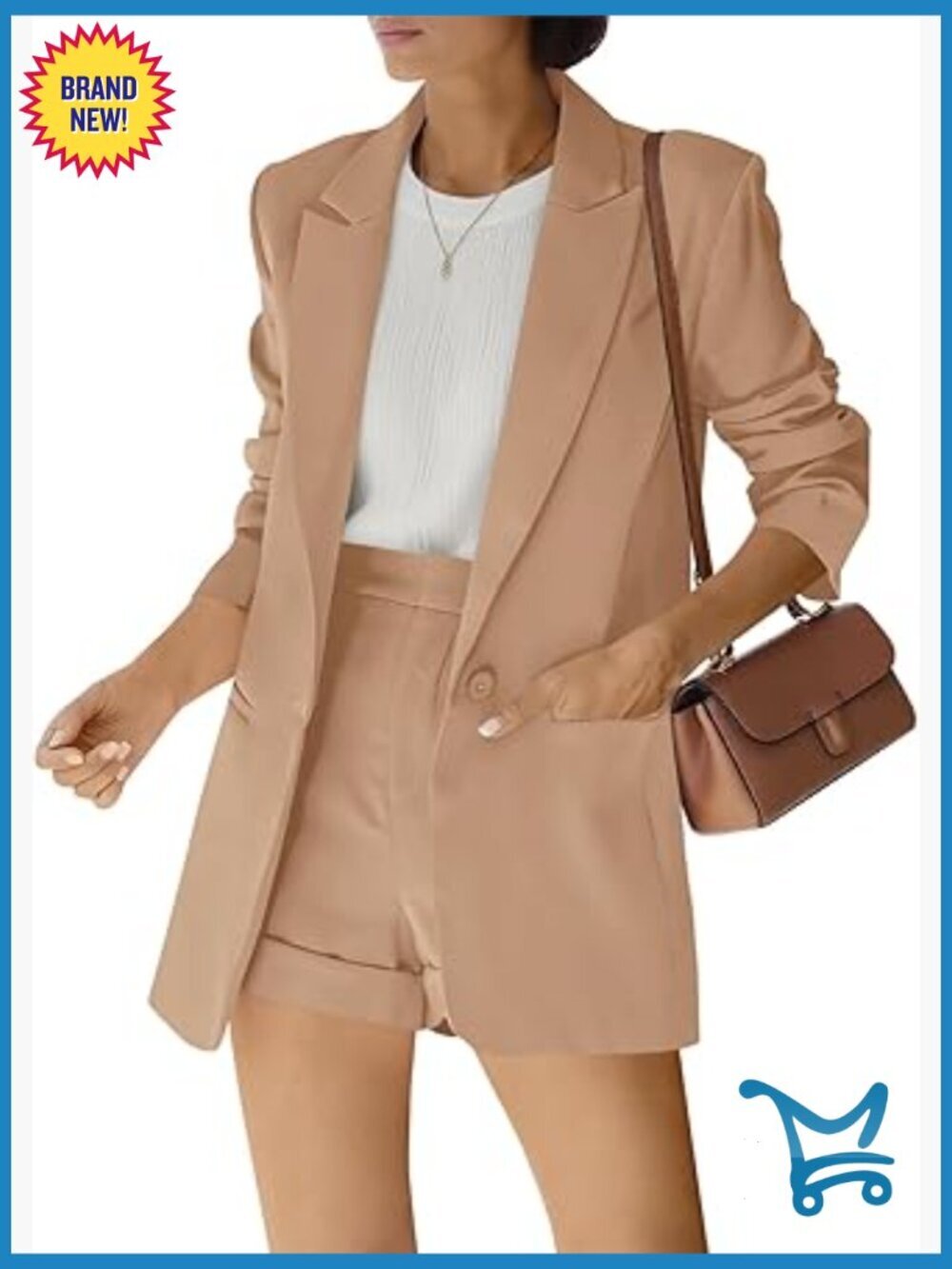 2 Piece Open Front Blazer & Short Pants Suit Set - Professional